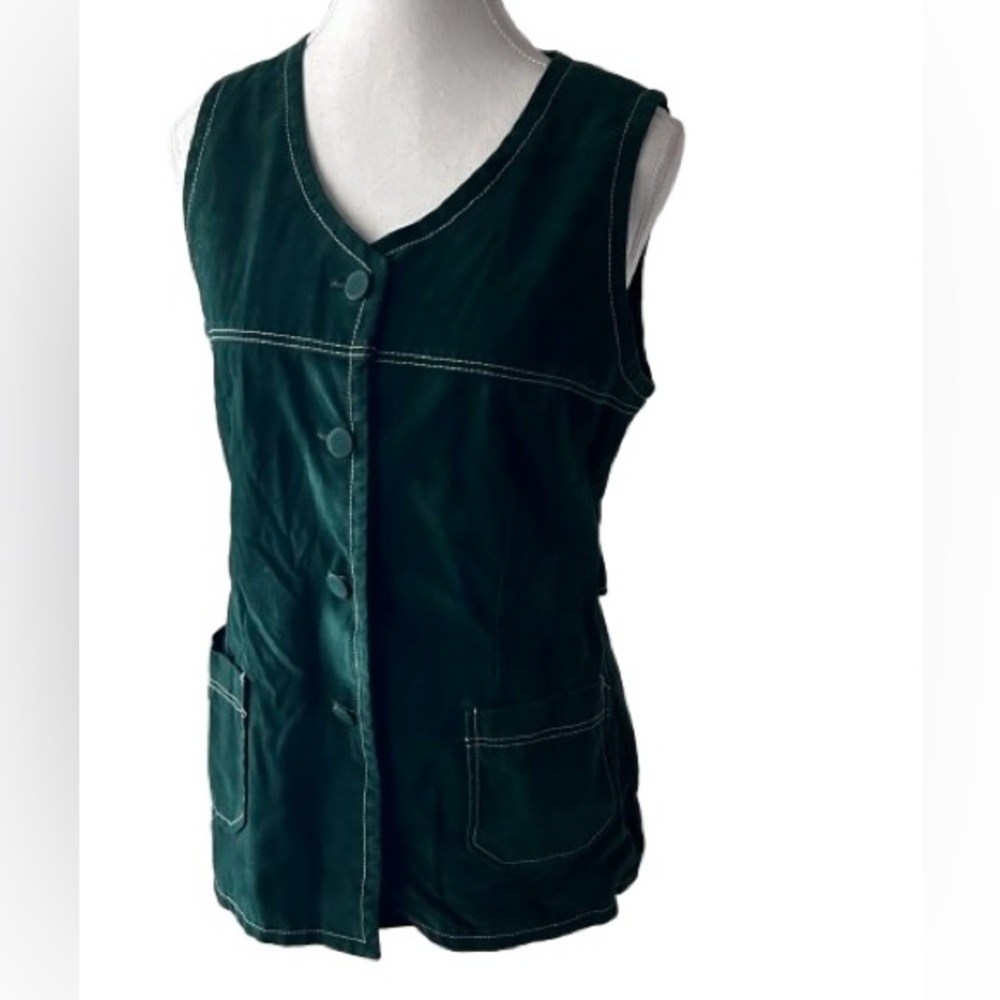 Vintage Green Velvet Vest Sunny South Fashions Large 12 Folk Boho 70s 80s Jacket